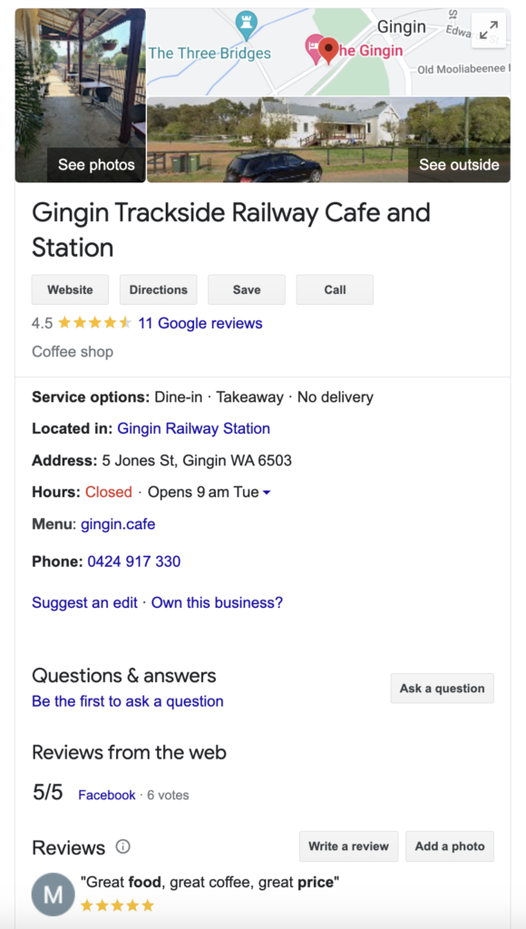 Gingin Digital:  Google My Business GMB